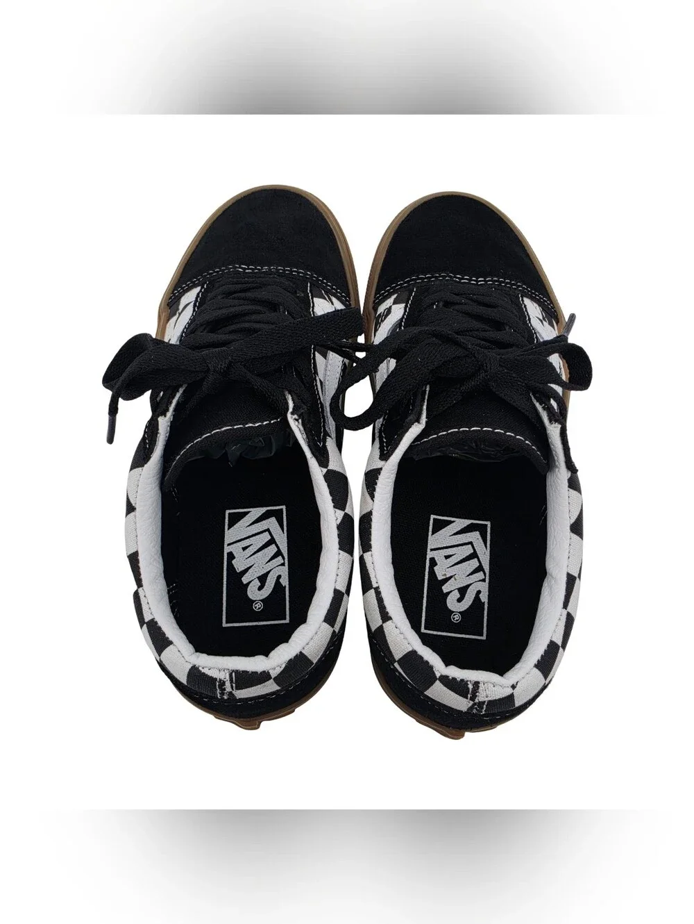 VANS Old Skool Checker Black White Gum Canvas Suede Sneakers Big Kids 4M, 5.5W
